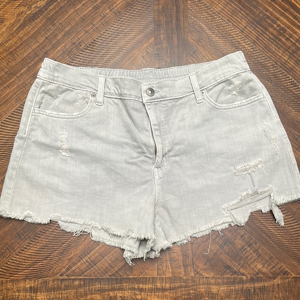 Aerie Gray Distressed Jean Shorts Mid-Thigh Cut